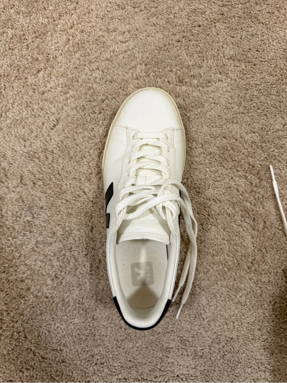 Veja White Leather Sneakers with Black V Accent